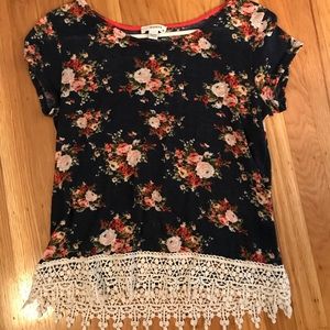 Navy Bohemian lace trim style blouse